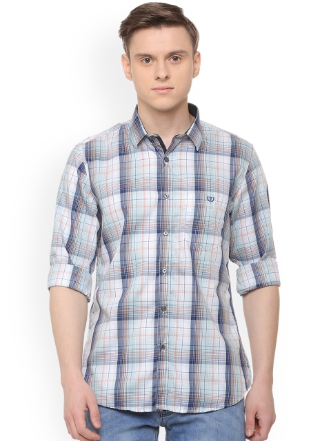 Van Heusen Sport Men Blue & Off-White Slim Fit Checked Casual Shirt