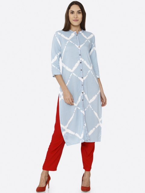 RAISIN Women Blue Printed Straight Kurta