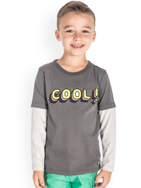 Cherry Crumble Boys Grey Printed Round Neck T-shirt