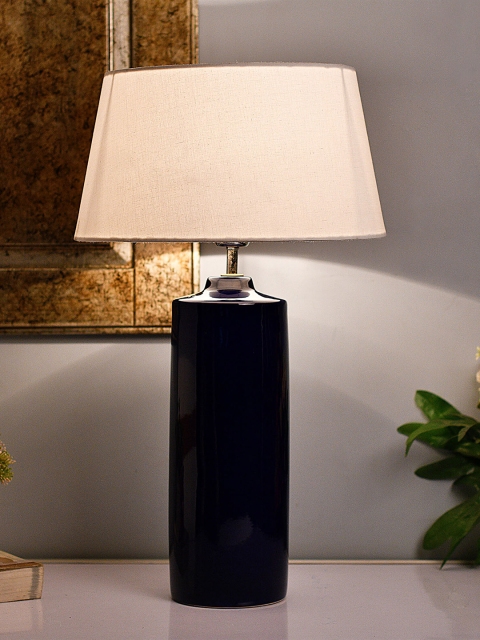 Homesake Blue & White Solid Handcrafted Table Lamp with Shade
