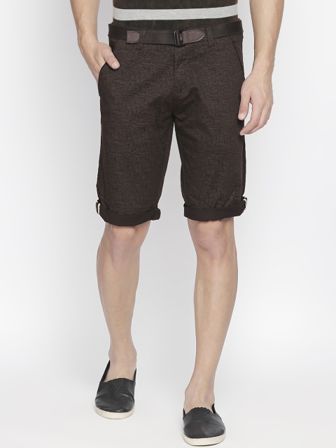 beevee Men Maroon & Brown Self Design Regular Fit Regular Shorts