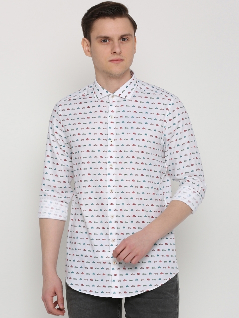 SIMON CARTER LONDON Men White & Red Slim Fit Printed Casual Shirt