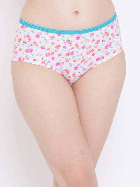 Clovia Women White & Pink Printed Hipster Briefs PN3096P09