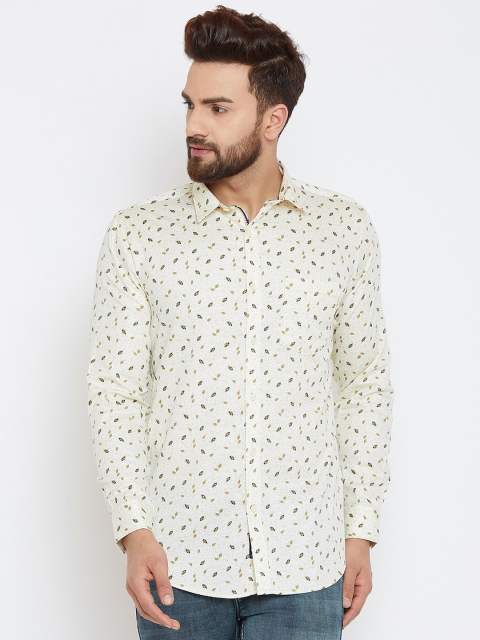 Duke Men Yellow Slim Fit Printed Casual Shirt