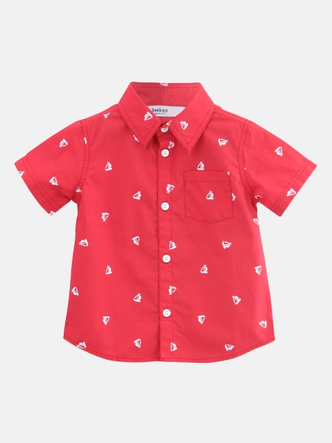 Beebay Boys Red Regular Fit Printed Casual Shirt