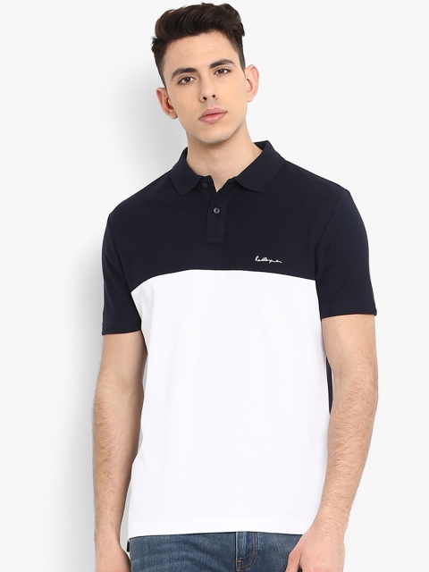 Red Tape Men Navy Blue Colourblocked Polo Collar Pure Cotton T-shirt