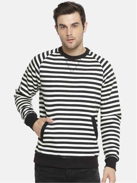 Campus Sutra Men Black & White Striped Sweatshirt