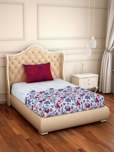 CORE Designed by SPACES Grey & Blue 144 TC Cotton 1 Single Bedsheet with 1 Pillow Cover