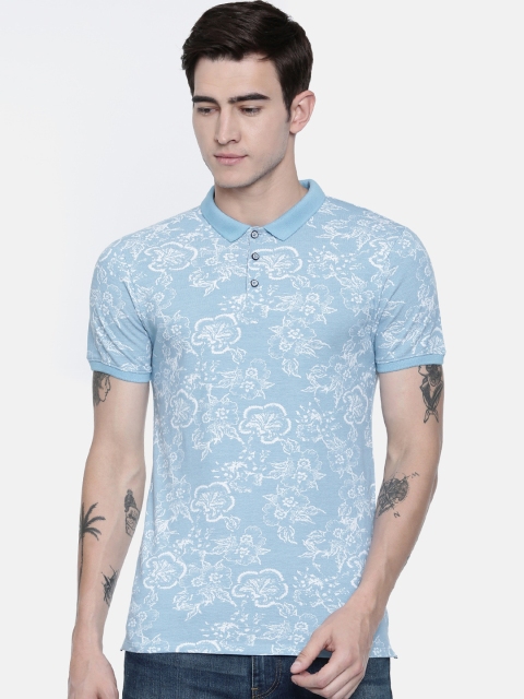 Breakbounce Men Blue Printed Polo Collar T-shirt