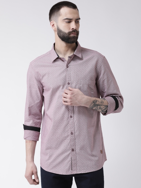 Club York Men Maroon & White Slim Fit Printed Casual Shirt