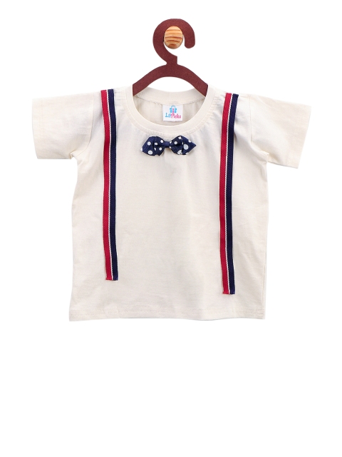 LilPicks Boys White Striped Round Neck T-shirt