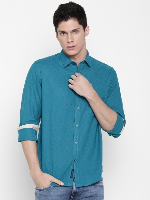 CAVALLO by Linen Club Men Cotton Linen Blue Regular Fit Printed Casual Shirt