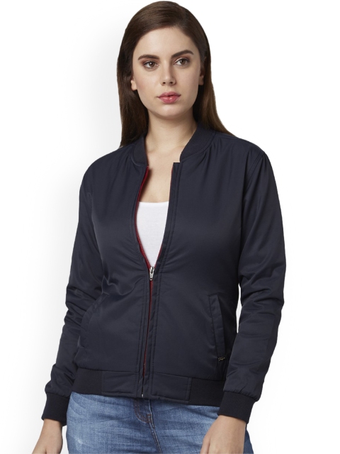 Park Avenue Women Blue Solid Bomber