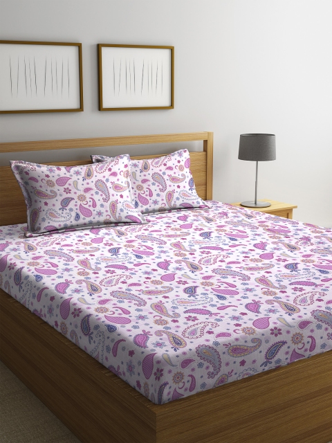 Cortina Pink Ethnic Motifs 120 TC Cotton Queen Bedsheet with 2 Pillow Covers