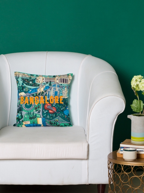 Chumbak Green Set of Single Quirky Square Cushion Covers