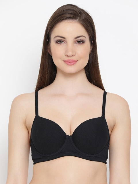 Clovia Cotton Padded Underwired Push-Up T-Shirt Bra, Black