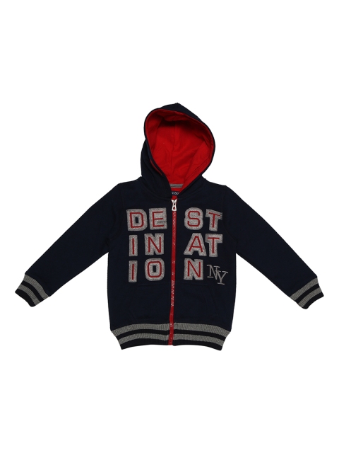Allen Solly Junior Boys Navy Blue Printed Hooded Sweatshirt