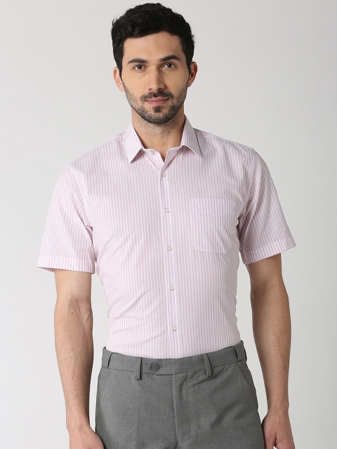 Peter England Men Pink Regular Fit Striped Formal Shirt