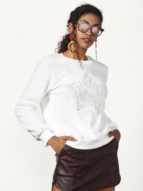 Miss Bennett Women White Self Design Sweatshirt