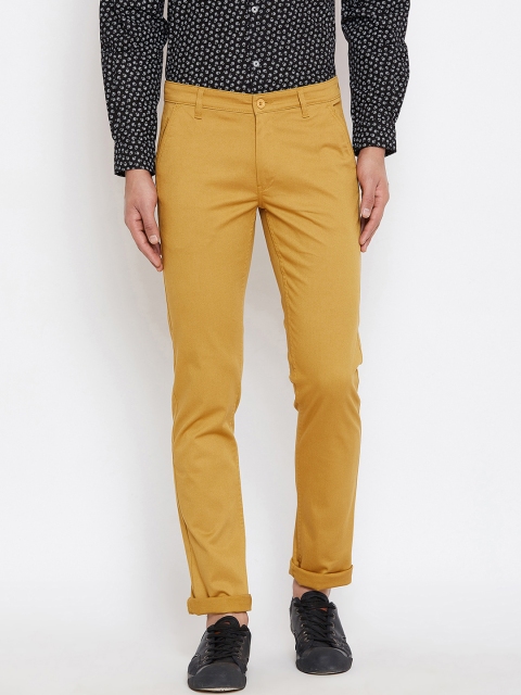 Canary London Men Mustard Yellow Smart Slim Fit Solid Regular Trousers