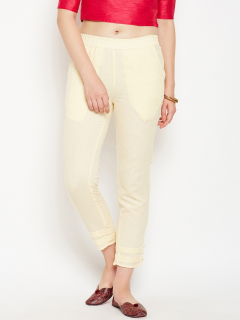 Be Indi Women Beige Regular Fit Self Design Cigarette Trousers