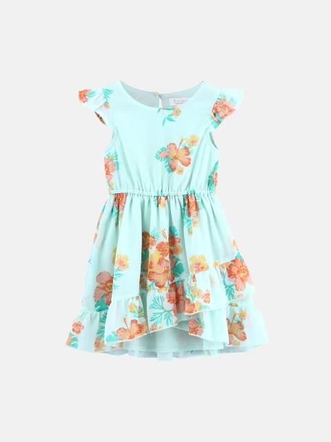 Beebay Girls Green Printed Blouson Dress