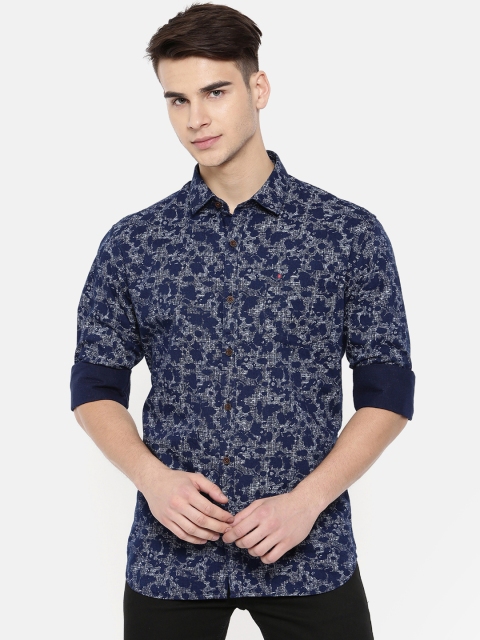 COOL COLORS Men Navy Blue Slim Fit Printed Casual Shirt