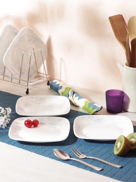 Corelle Set of 6 White Printed Glass Dinner Plates Set