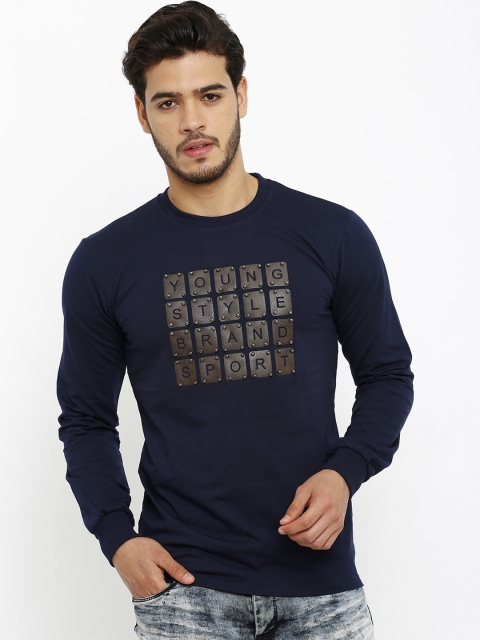 Rex Straut Jeans Men Blue Printed Sweatshirt