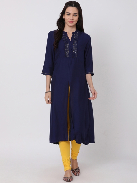 Alena Women Blue Solid Straight Kurta