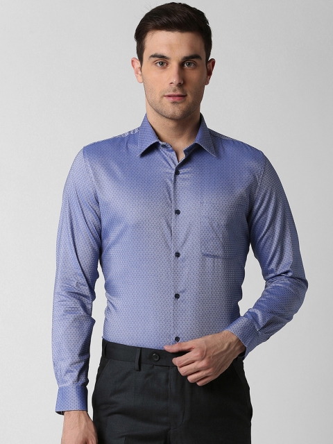 Peter England Elite Men Blue Slim Fit Self Design Formal Shirt