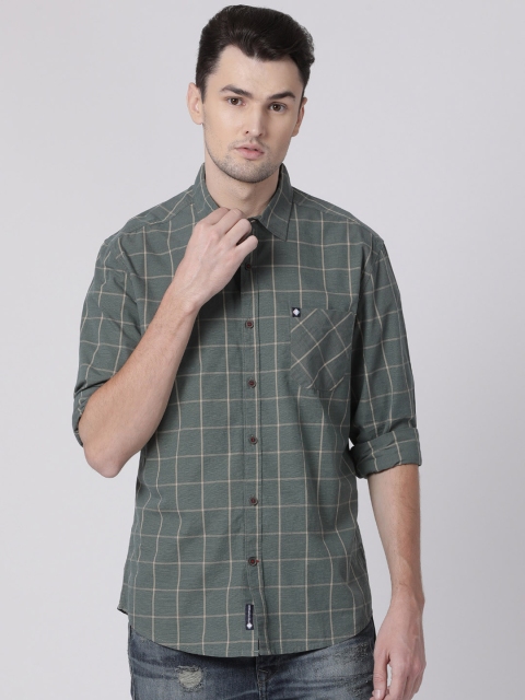 Toss Winner Men Green Slim Fit Checked Casual Shirt