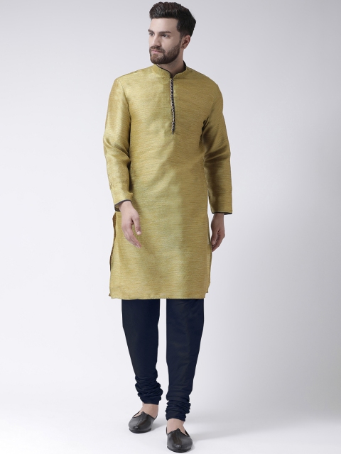 I Know Men Green & Black Solid Kurta with Churidar