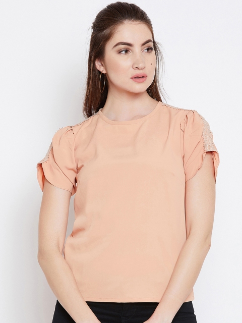 Imfashini Women Peach-Coloured Solid A-Line Top
