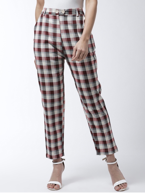 MAGRE Women Multicoloured Slim Fit Checked Regular Trousers, Multi