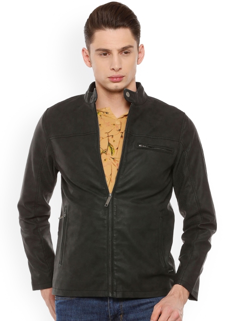 Allen Solly Sport Men Black Solid Biker Jacket