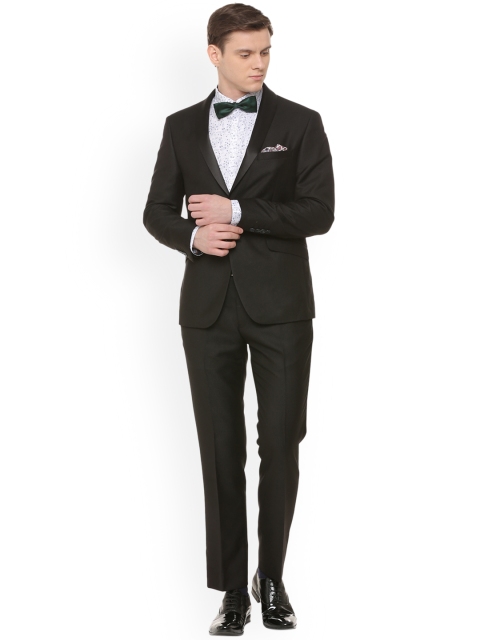 V Dot Men Black Self-Design Slim-Fit Two-Piece Suit