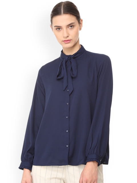 Van Heusen Woman Navy Blue Regular Fit Solid Casual Shirt