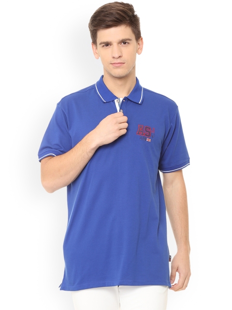 Solly Jeans Co. Men Blue Solid Polo Collar T-shirt
