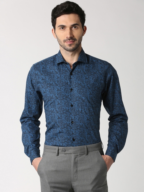 Peter England Elite Men Blue Regular Fit Printed Formal Shirt