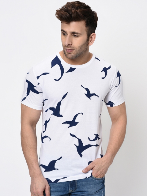 WILD WEST Men White Printed Round Neck T-shirt
