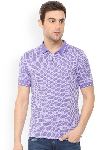 Van Heusen Men Lavender Self Design Polo Collar T-shirt