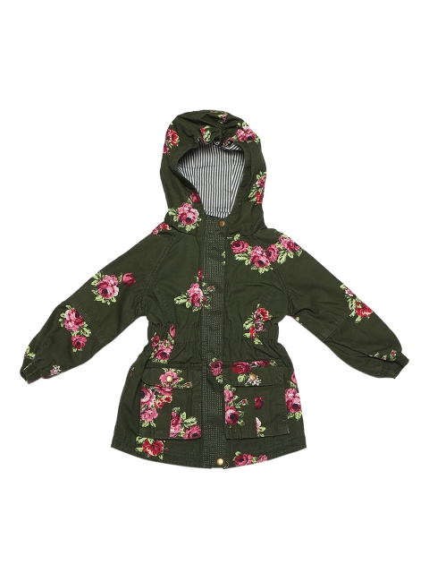 Allen Solly Junior Girls Olive Green Printed Parka