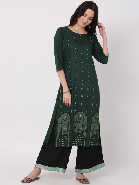 Alena Women Green Printed Straight Kurta