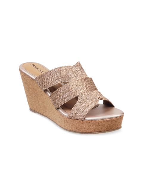 SOLE HEAD Women Rose Gold Woven Design Wedges