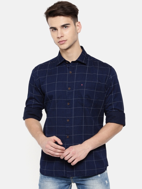 COOL COLORS Men Navy Blue Slim Fit Checked Shirt