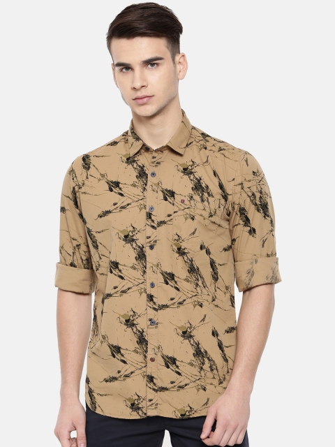COOL COLORS Men Khaki & Green Printed Slim Fit Shirt