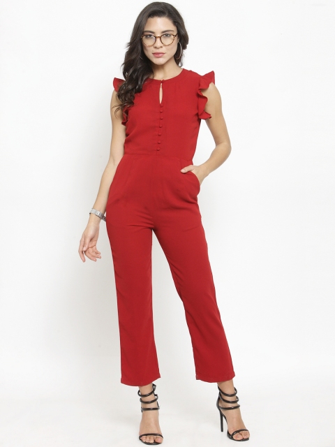 Magnetic Designs Women Red Solid Basic Jumpsuit