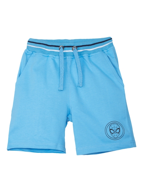 Kids Ville Boys Blue Regular Fit Solid Shorts With Spiderman Print Detail