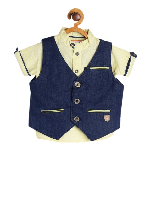 612 league Boys Yellow & Navy Blue Regular Fit Solid Casual Shirt